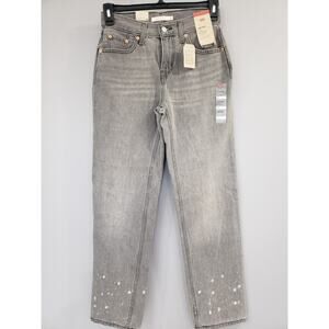 NEW Levis Size 26 Womens Low‎ Pro Straight Jean Gray Splatter Acid Wash Bleach